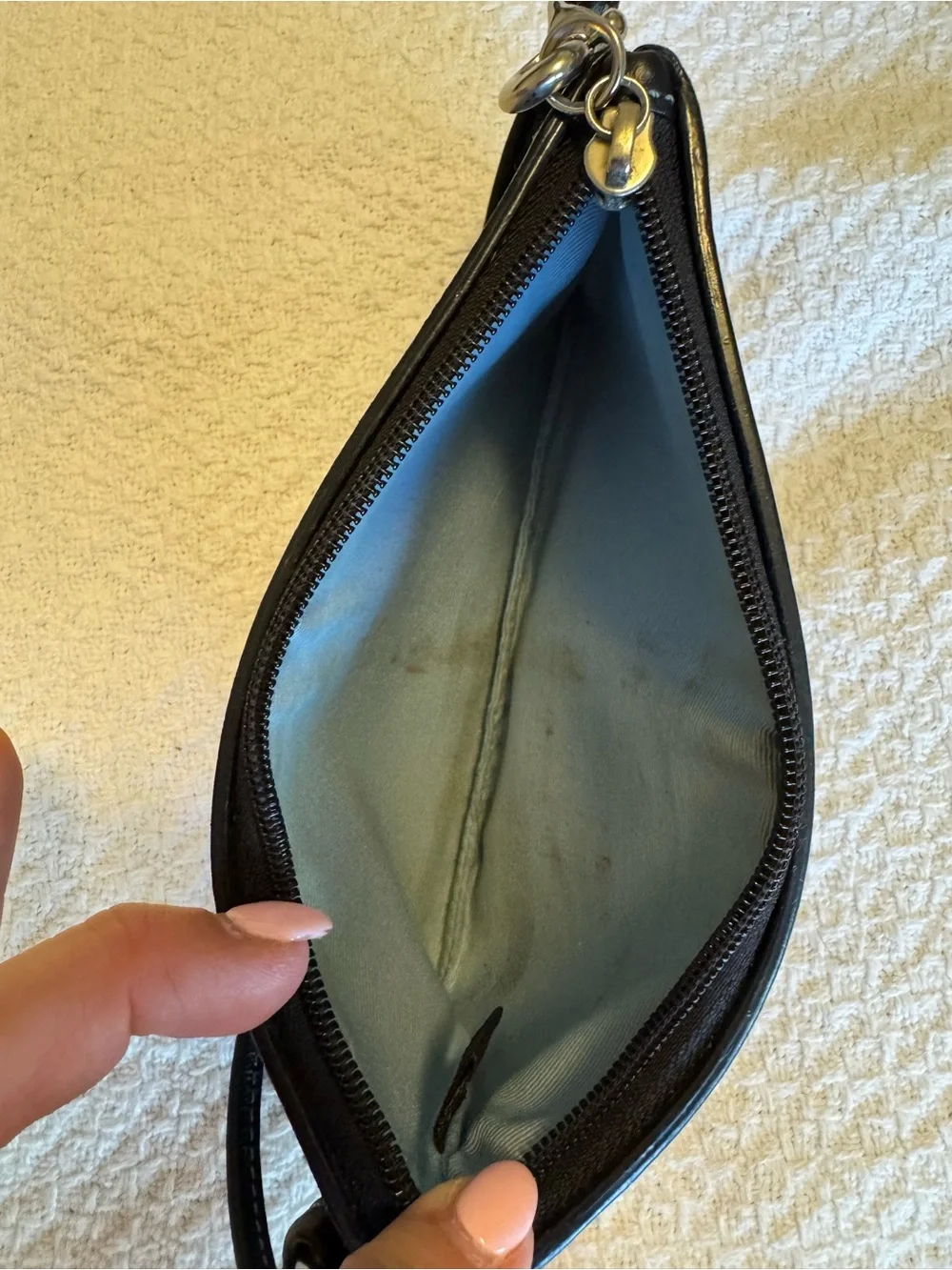 Coach Black Signature Wristlet with Metallic Accent